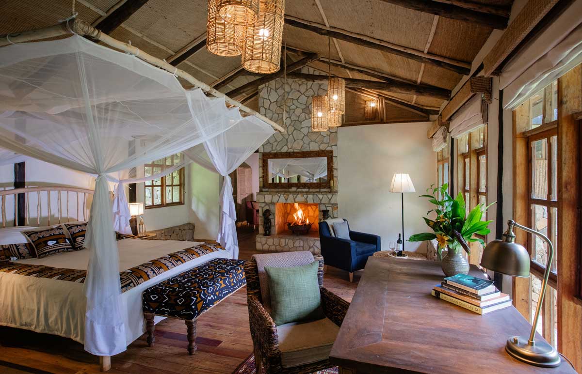 Living room at Bwindi Lodge overlooking the forest