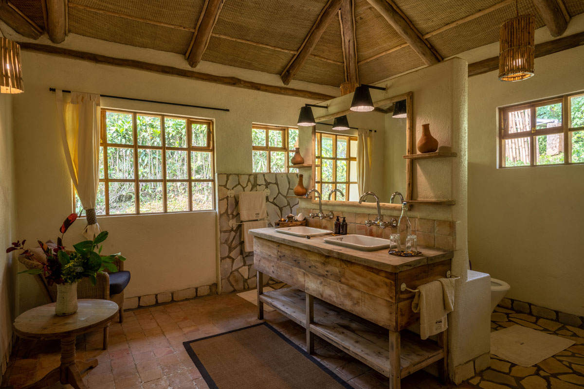 Bathroom sink and interior at Bwindi Lodge Uganda