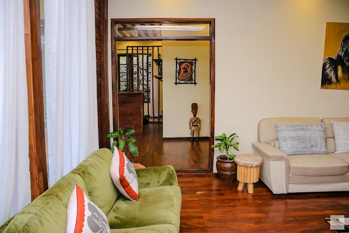 Four Gorillas Lodge living room during Uganda Christmas gorilla safari