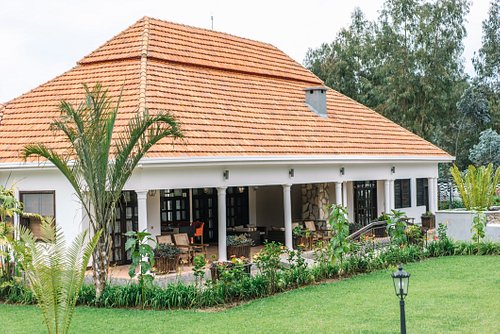 Five Volcanoes Boutique Hotel front view Rwanda midrange luxury lodge