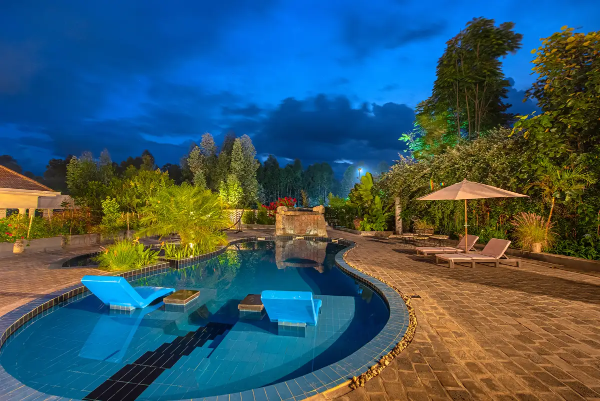 Five Volcanoes Boutique Hotel swimming pool midrange luxury Rwanda
