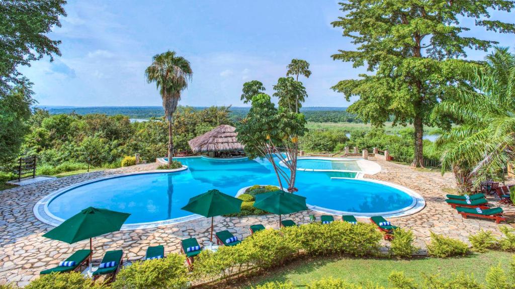 Paraa Safari Lodge pool view overlooking Nile