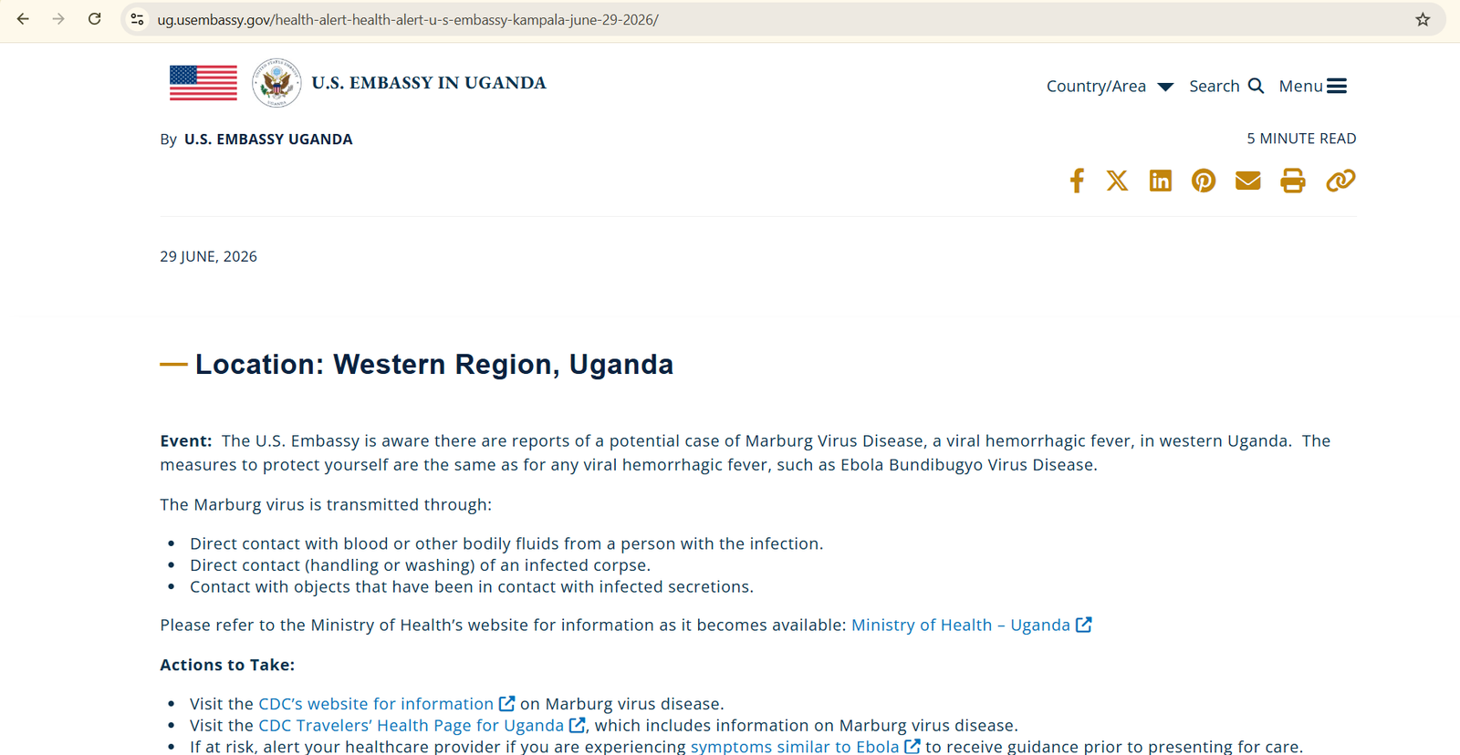 Recent U.S. Embassy Advisory on Marburg Virus
