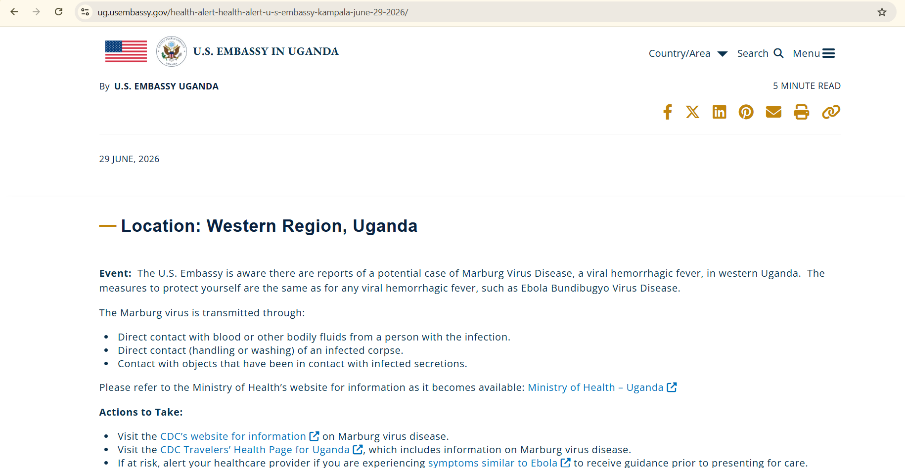 Recent U.S. Embassy Advisory on Marburg Virus
