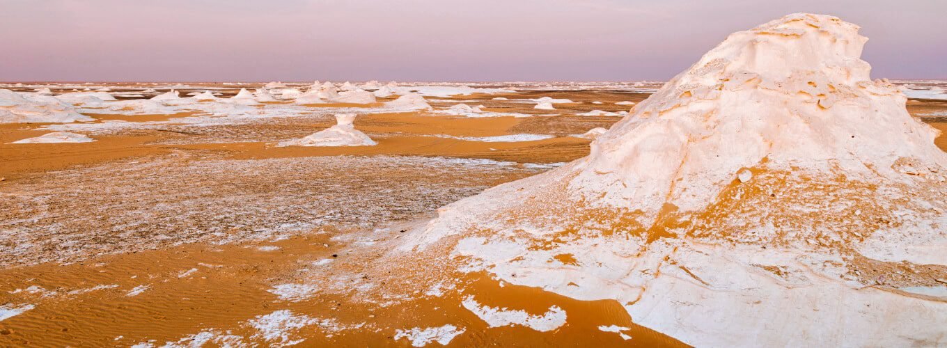 The White Desert National Park offers one of Egypt’s most extraordinary natural landscapes, featuring unique white rock formations shaped