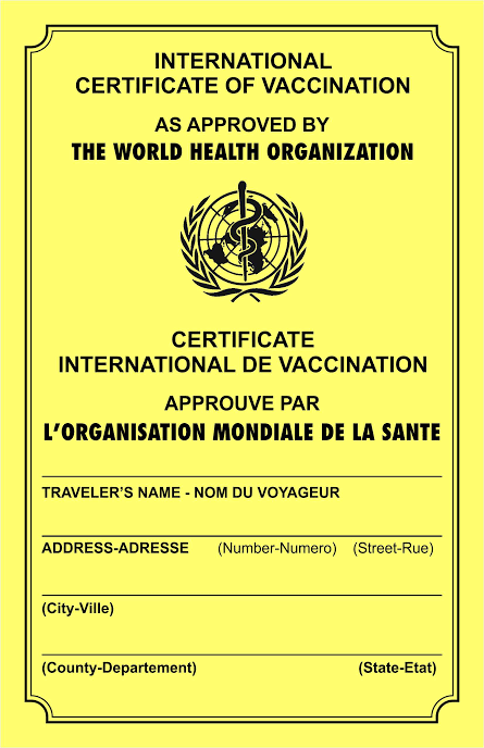 Yellow Fever Vaccination Card Travel Document for Rwanda and Uganda