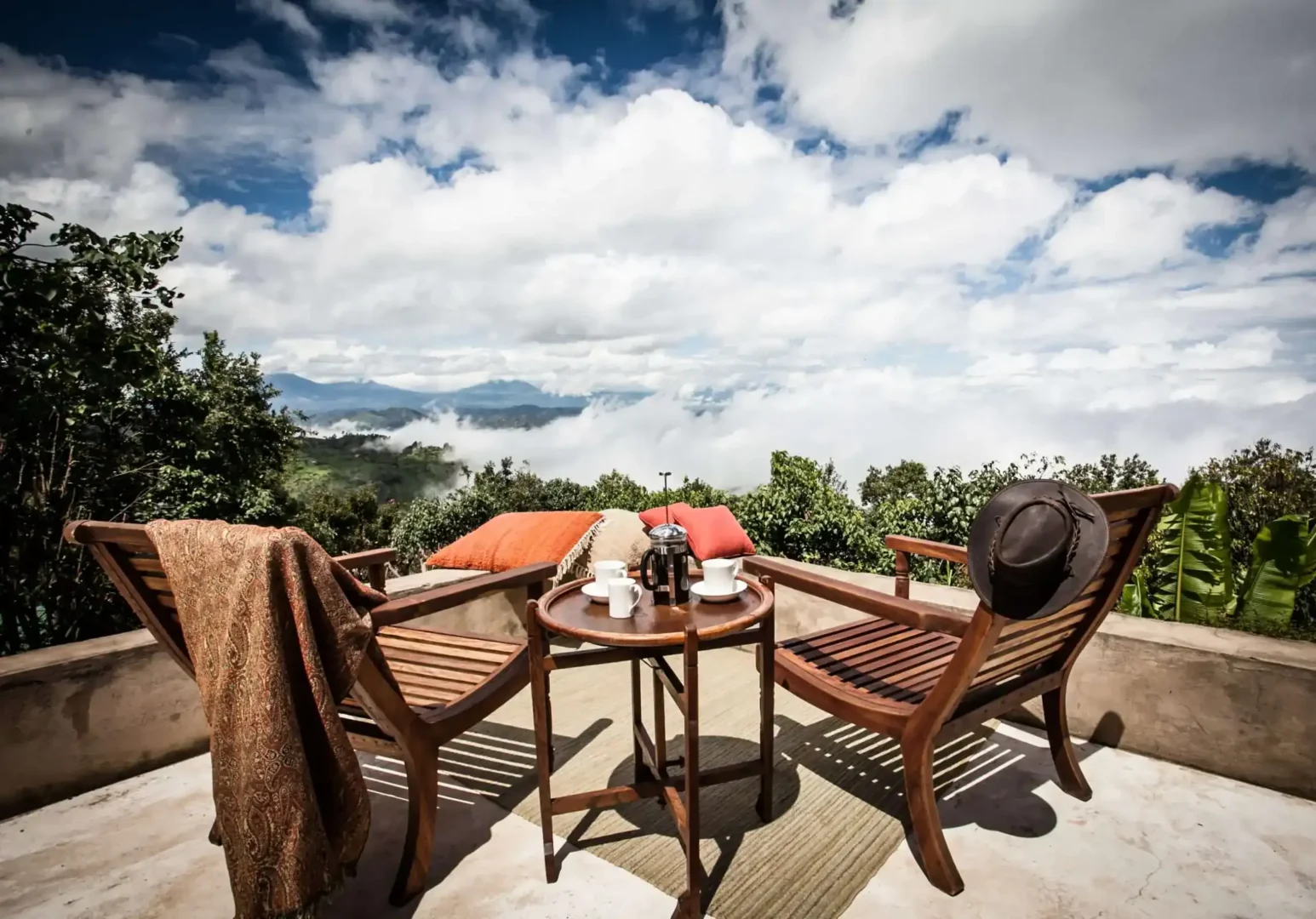 Clouds Mountain Gorilla Lodge views overlooking Bwindi and Virunga Mountains