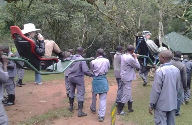 Senior citizens preparing for gorilla trekking experience