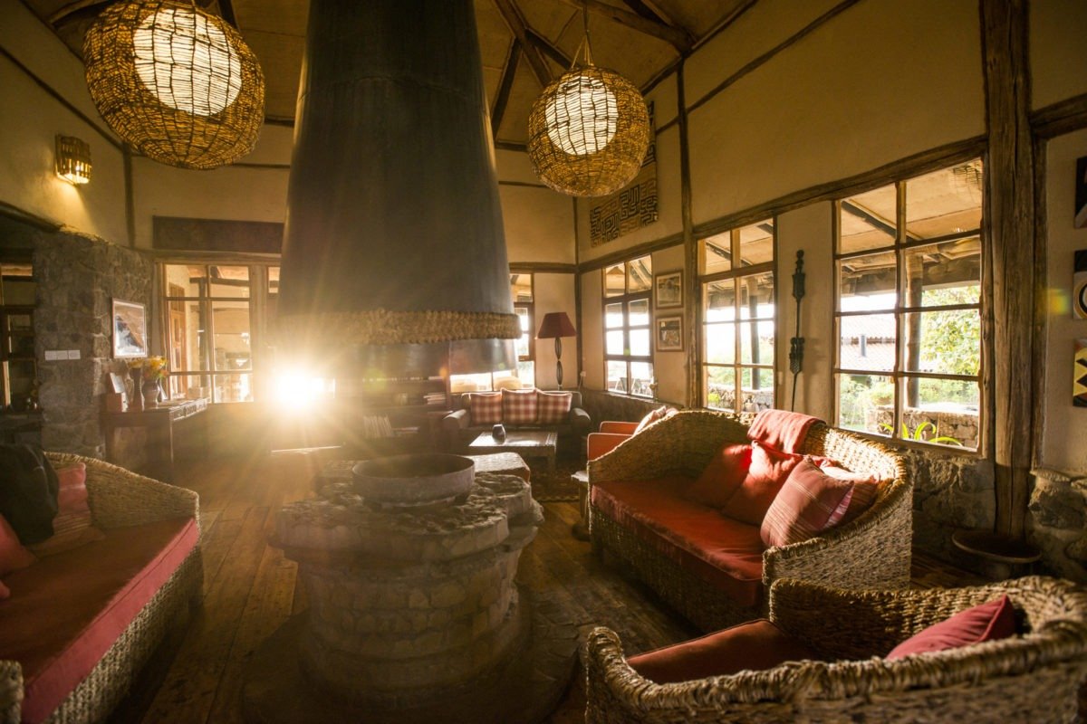 Fireplace and comfort at Amakoro Songa Lodge in Rwanda's volcanic highlands