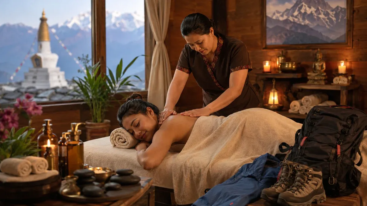 Post-trek relaxation and massage at Amakoro Songa Lodge in Rwanda