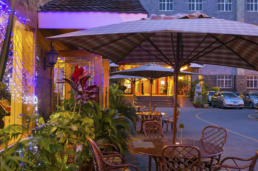 Relaxing hotel surroundings and dining facilities at Eastland Hotel Rwanda